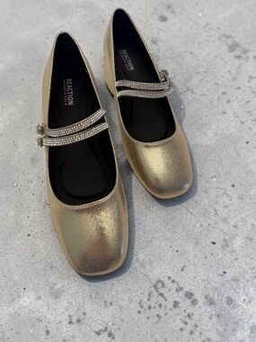 Kenneth Cole Reaction Gold Rhinestone-Strap Mary Jane Pumps